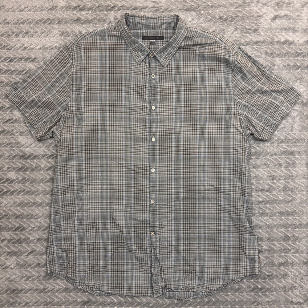John Varvatos Shirt Mens XL Plaid Short Sleeve Button Up Casual Top